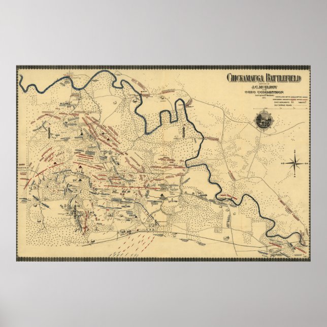 Striden mellan Chickamauga och Krig Panoramic Kart Poster (Framsidan)