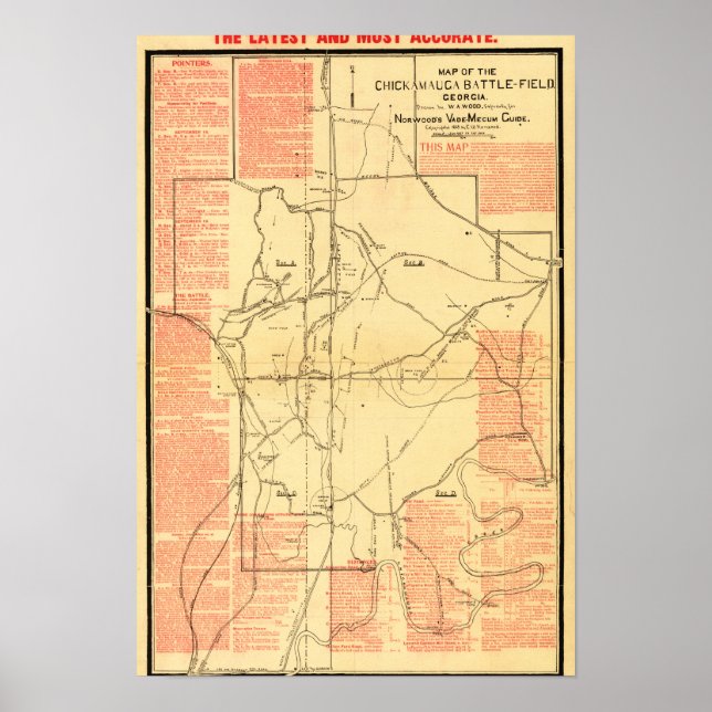 Striden mellan Chickamauga och Krig Panoramic Kart Poster (Framsidan)