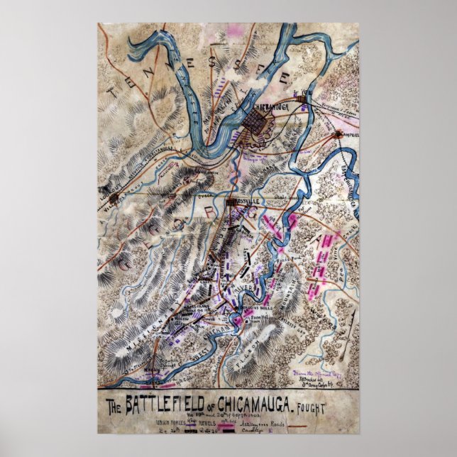 Striden mellan Chickamauga och Krig Panoramic Kart Poster (Framsidan)