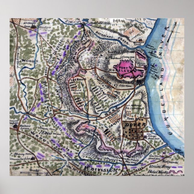 Striden mellan Fort Donelson och Krig Panoramic Poster (Framsidan)