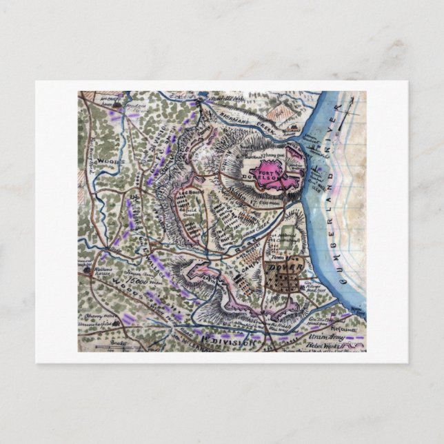 Striden mellan Fort Donelson och Krig Panoramic Vykort (Framsida)