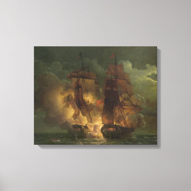 Striden mellan Fransken Frigate "Arethuse" Canvastryck (Framsida)