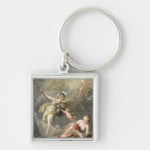 Striden mellan Minerva och fördärvar, 1771 Fyrkantig Silverfärgad Nyckelring