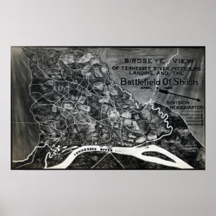 Striden mellan Shiloh och Krig Panoramic Karta Poster