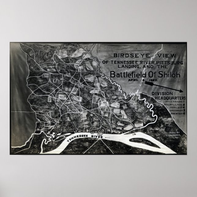 Striden mellan Shiloh och Krig Panoramic Karta Poster (Framsidan)