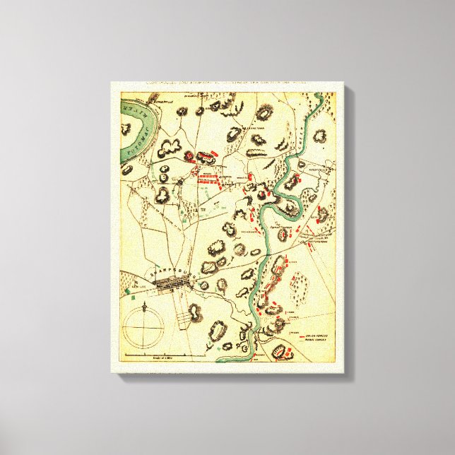 Striden mot antietam - Krig Panoramic Karta 2 Canvastryck (Framsida)