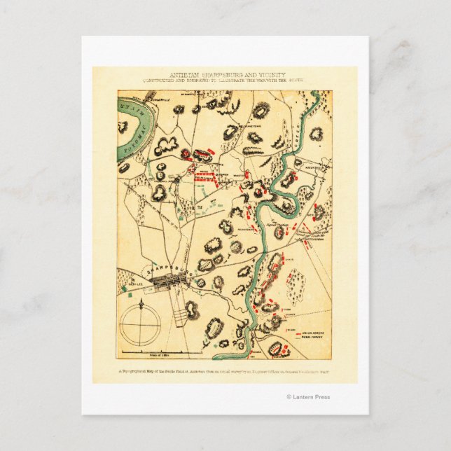 Striden mot antietam - Krig Panoramic Karta 2 Vykort (Framsida)