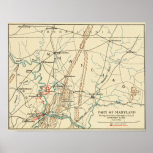Striden mot antietam - Krig Panoramic Karta 6 Poster