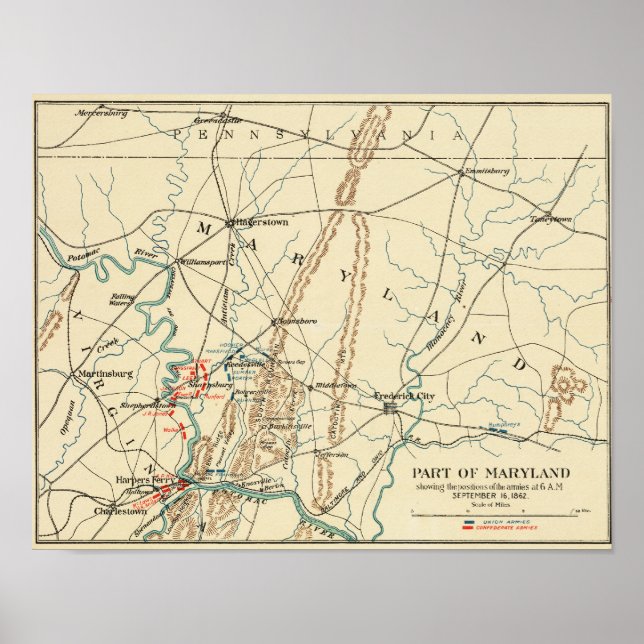 Striden mot antietam - Krig Panoramic Karta 6 Poster (Framsidan)