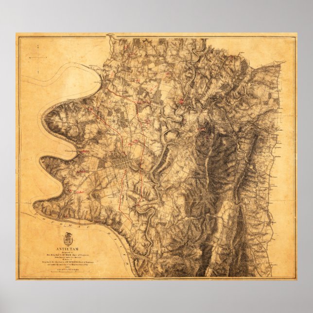 Striden mot antietam - Krig Panoramic Karta 7 Poster (Framsidan)