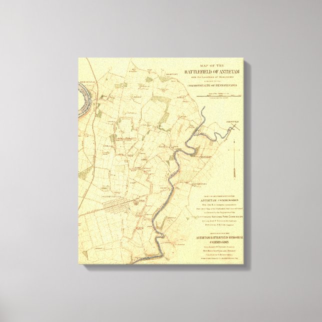 Striden mot Antietam - Krig Panoramic Karta Canvastryck (Framsida)