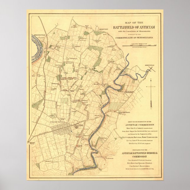 Striden mot Antietam - Krig Panoramic Karta Poster (Framsidan)