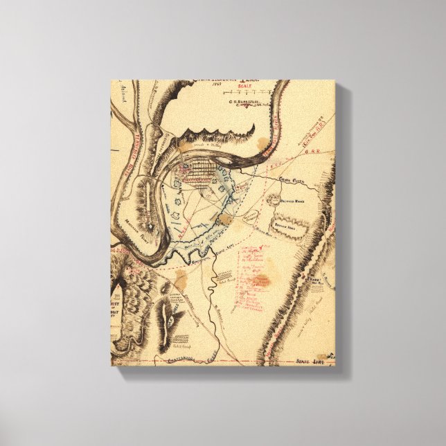 Striden mot Chickamauga - Civila Krig Panoramic Ka Canvastryck (Framsida)