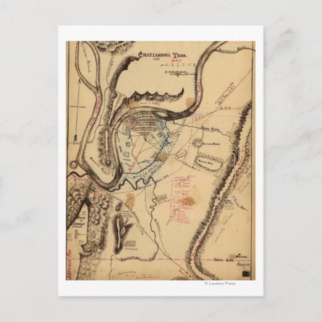 Striden mot Chickamauga - Civila Krig Panoramic Ka Vykort (Framsida)