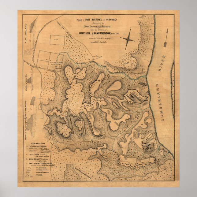 Striden mot Fort Donelson - Krig Panoramic Morsa Poster (Framsidan)