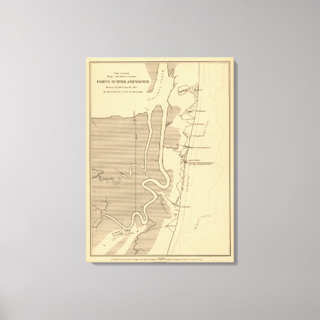 Striden mot Fort Sumter - Civil Krig Panoramic 3 Canvastryck (Framsida)