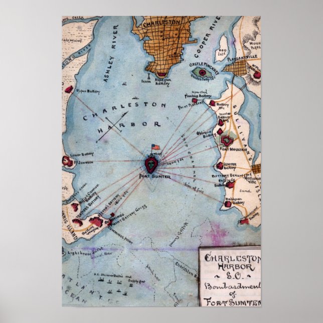 Striden mot Fort Sumter - Civil Krig Panoramic 3 Poster (Framsidan)