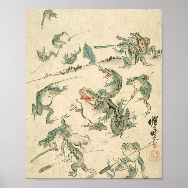 Striden om grodorna - Kawanabe Kyosai Poster (Framsidan)