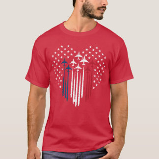 Stridsflygplan USA Flagga Hjärta retro T Shirt