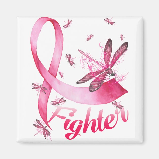 Stridsflygplanet Trollslända Rosa Band Bröstcancer Magnet (Framsidan)