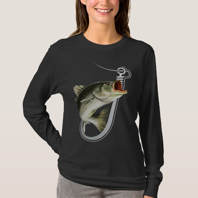 Striiped Bass Fishing Fish Hook T Shirt (Framsida)
