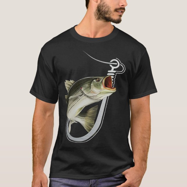 Striiped Bass Fishing Fish Hook T Shirt (Framsida)