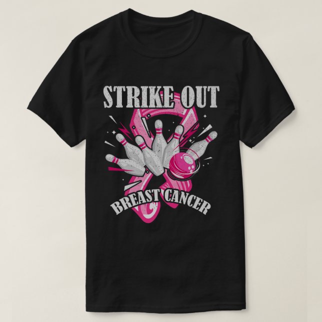 Strike Out Breast Cancer Awareness Bowling Fighter T Shirt (Design framsida)