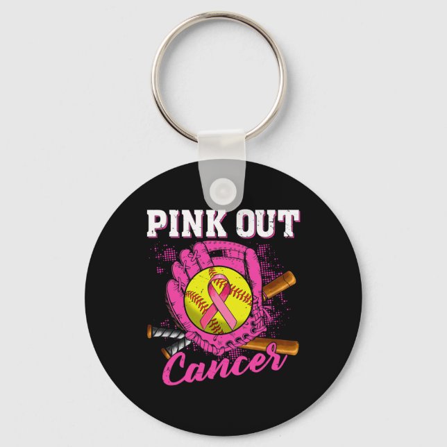 Strike Out Breast Cancer Awareness Softll Pink Wom Nyckelring (Framsida)