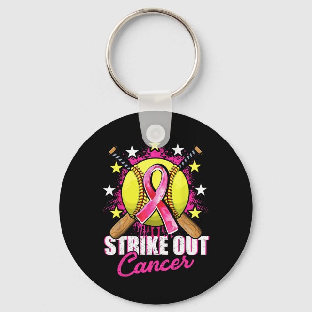 Strike Out Breast Cancer Warrior Softll Pink Ribbo Nyckelring (Framsida)