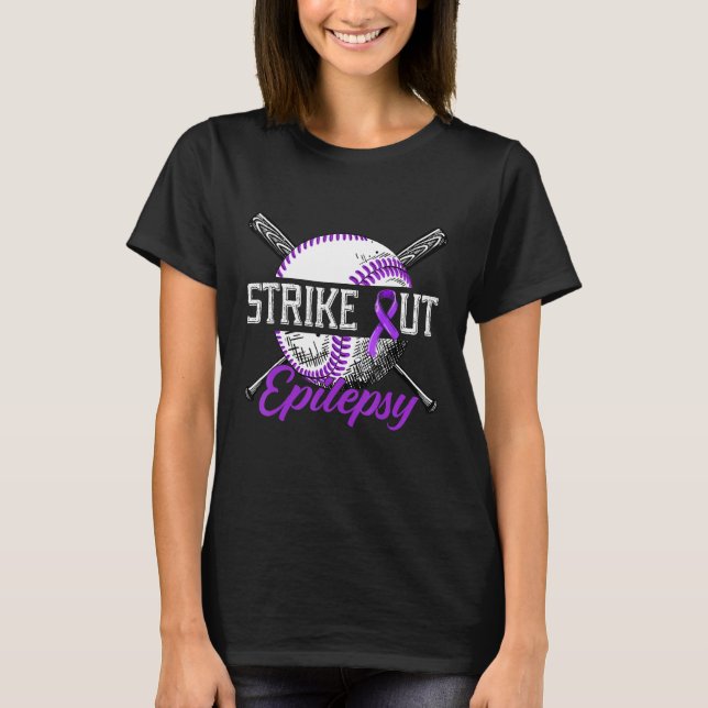 Strike Out Epilepsy Purple Baseball Epilepsy Aware T Shirt (Framsida)
