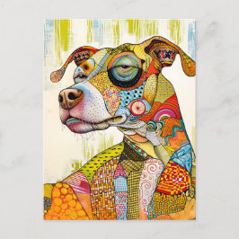 striking dog portrait with bright colors and bold vykort