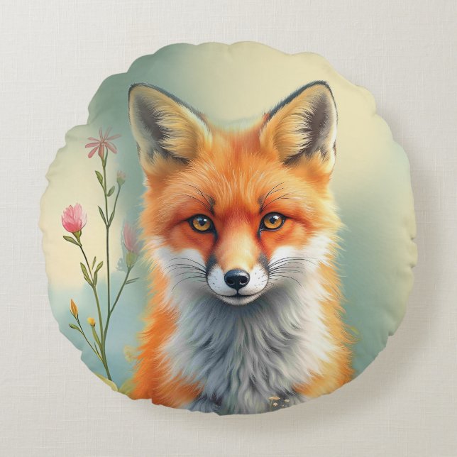 Striking Eyes of a Cunning Red Fox   Rund Kudde (Framsidan)