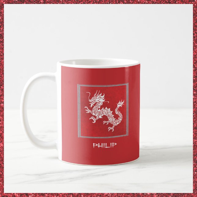 Striking Red and White Dragon Kaffemugg (Skapare uppladdad)