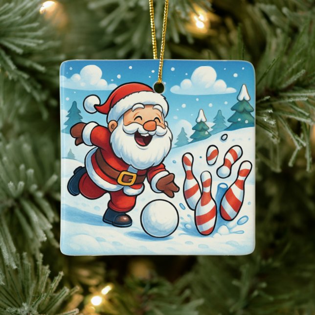 Striking Santa Bowling Candy Cane Lane Personalize Julgransprydnad Keramik (Träd)