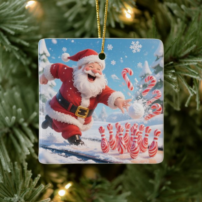 Striking Santa Bowling Candy Cane Lane Personalize Julgransprydnad Keramik (Träd)