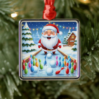 Striking Santa Bowling Candy Cane Lane Personalize Julgransprydnad Metall
