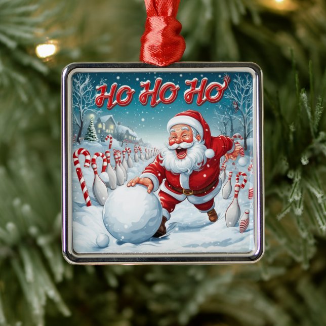Striking Santa Bowling Candy Cane Lane Personalize Julgransprydnad Metall (Träd)