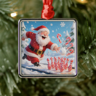 Striking Santa Bowling Candy Cane Lane Personalize Julgransprydnad Metall