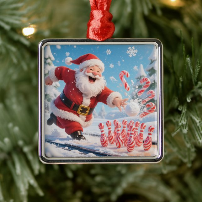 Striking Santa Bowling Candy Cane Lane Personalize Julgransprydnad Metall (Träd)