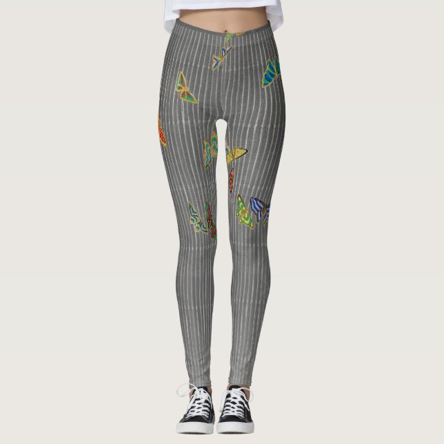 STRIKTADE LAGAR MED KINESISKA BUTTERFLIER LEGGINGS (Framsida)
