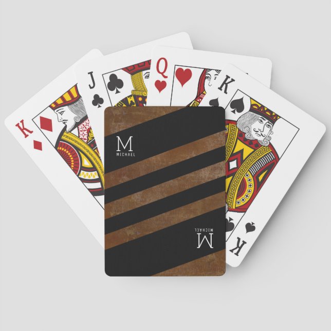strimlad brun monogrammerad kortlek (Baksidan)
