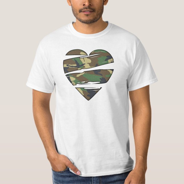 Strimlad Camo hjärta Tee Shirt (Framsida)