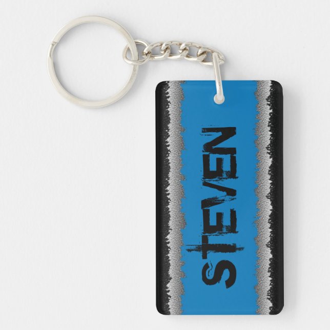 Strimlad keychain för anpassadeblåttsvart grått nyckelring (Framsidan)