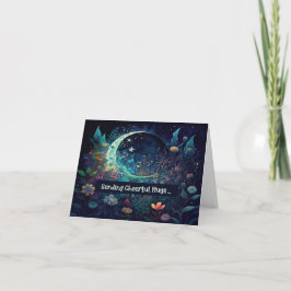 Strimma källkort med Stars Måne och Flowers Kort