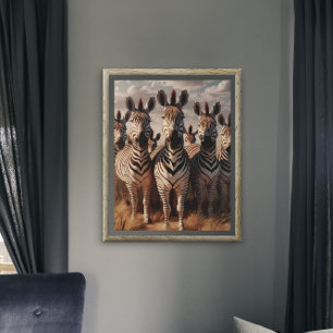 Strimmat majestät: Zebra Herd i torrgräs Poster