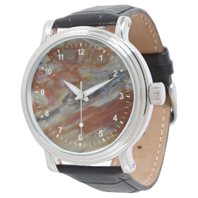 Strimmig fossiliserad trä armbandsur (Vinklad)