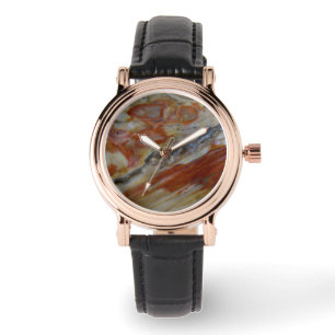 Strimmig fossiliserat trä armbandsur