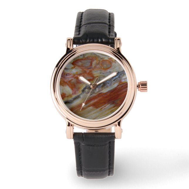 Strimmig fossiliserat trä armbandsur (Framsida)