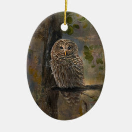 Strimmig uggla julgransprydnad keramik