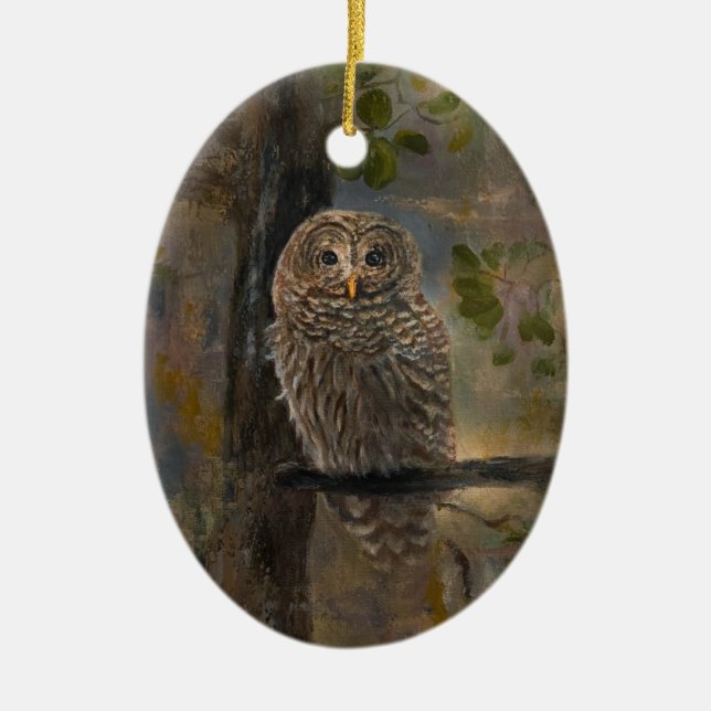 Strimmig uggla julgransprydnad keramik (Framsidan)